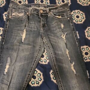 Cowgirl Tuff Distressed Denim Jeans